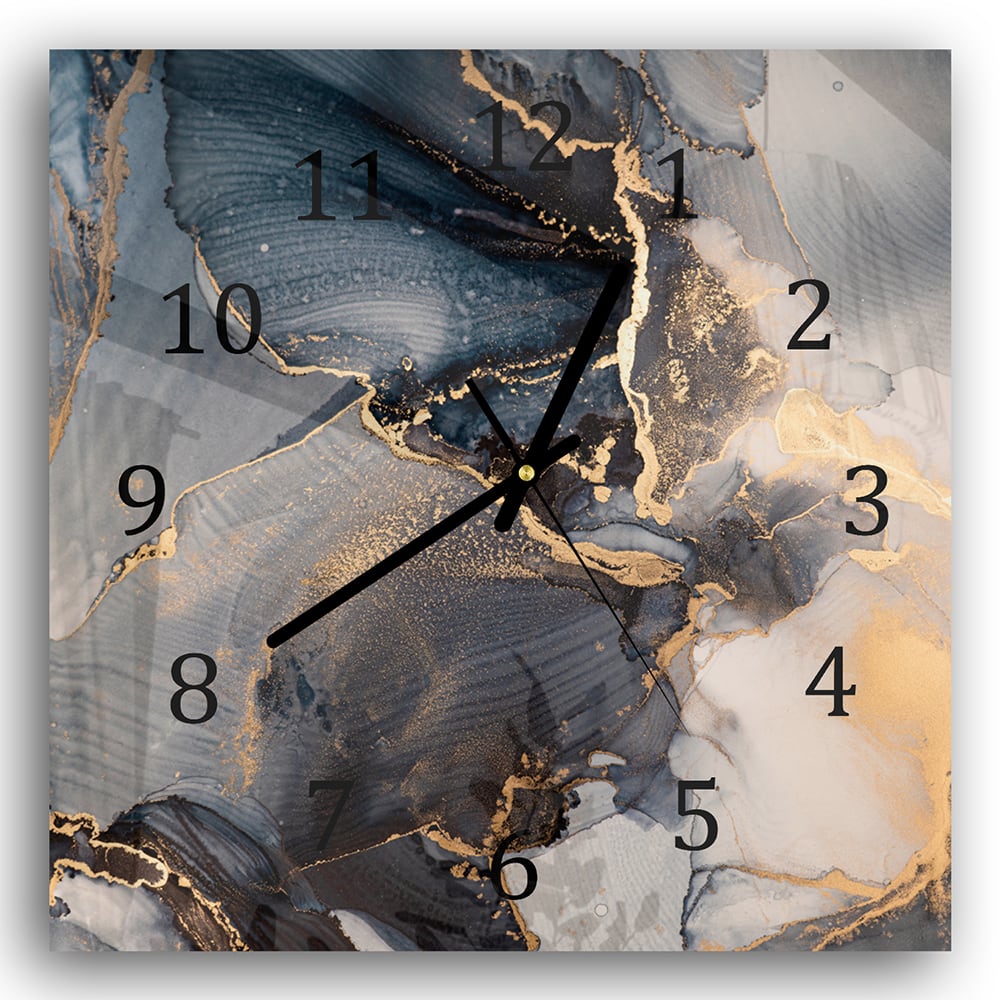 Wanduhr 30x30 - Schwarz-Gold-abstrakte Kunst