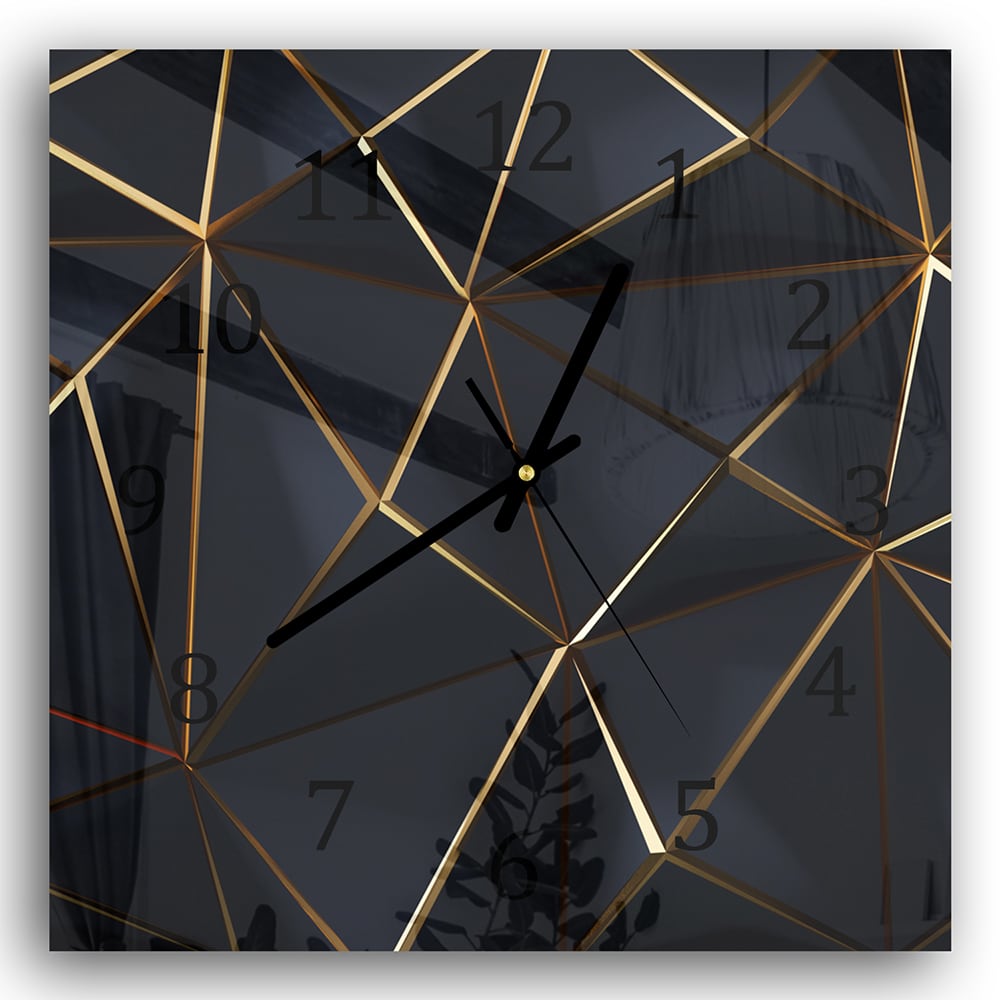 Wanduhr 30x30 - Schwarz-goldene geometrische Formen