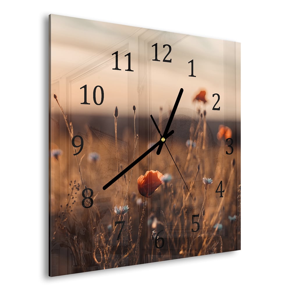 Wanduhr 30x30 - Mohnblumen im Feld