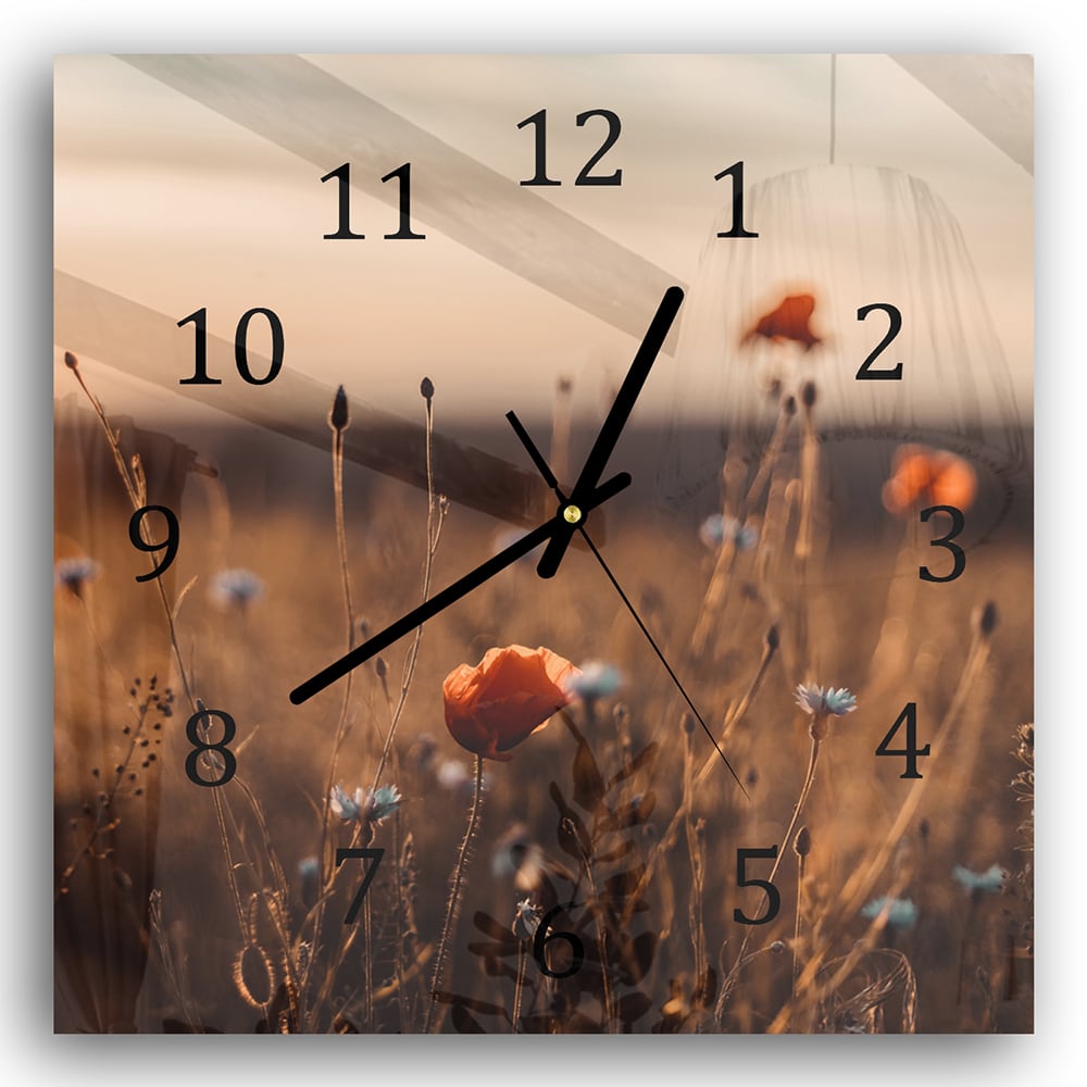 Wanduhr 30x30 - Mohnblumen im Feld