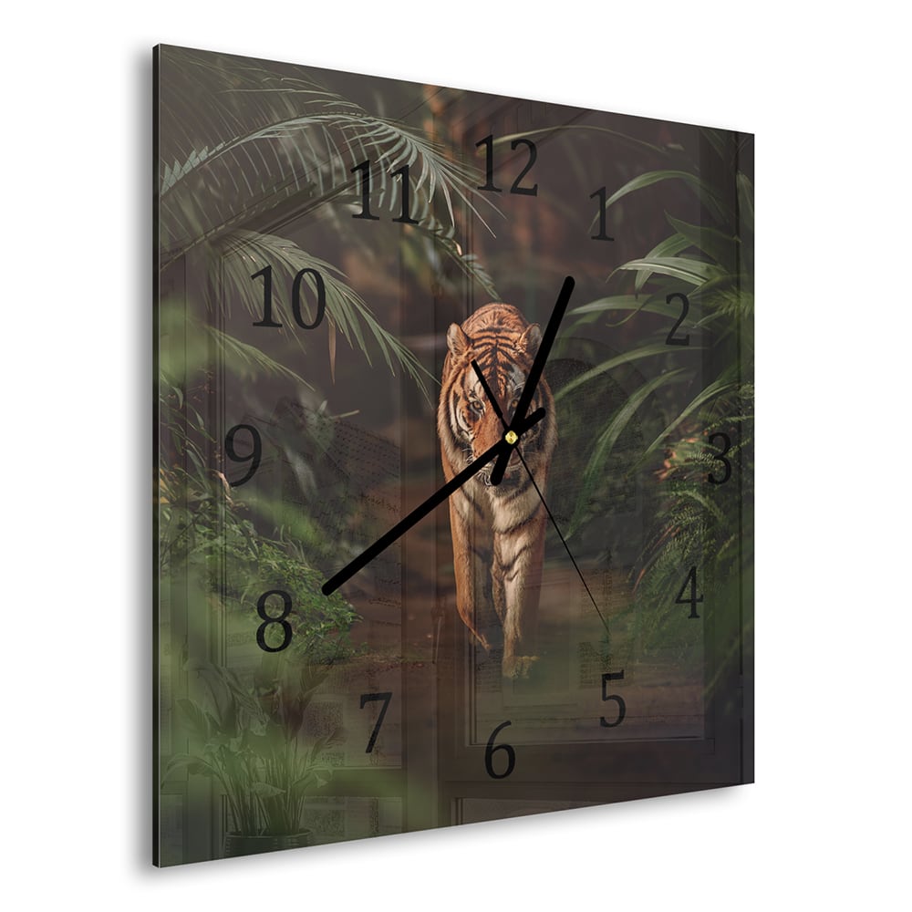 Wanduhr 30x30 - Tiger im Wald