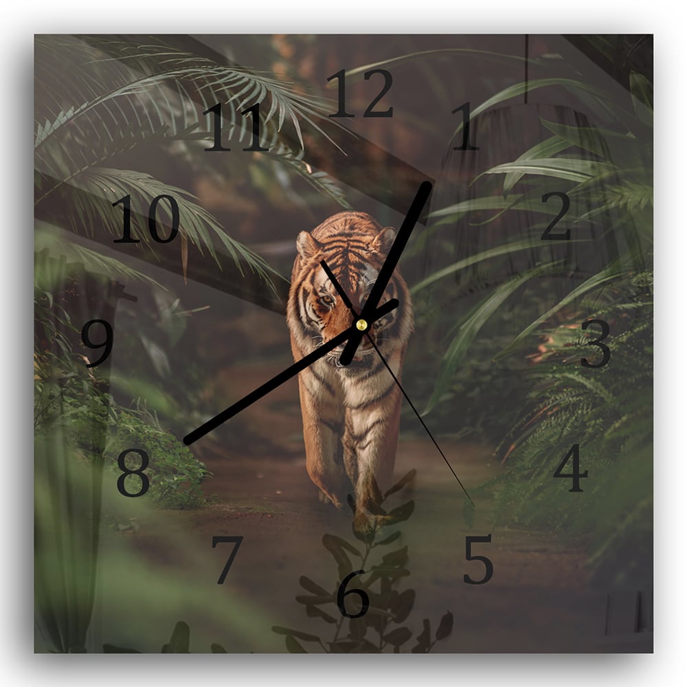 Wanduhr 30x30 - Tiger im Wald