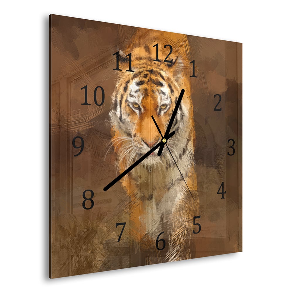 Wanduhr 30x30 - Acrylmalerei eines Tigers