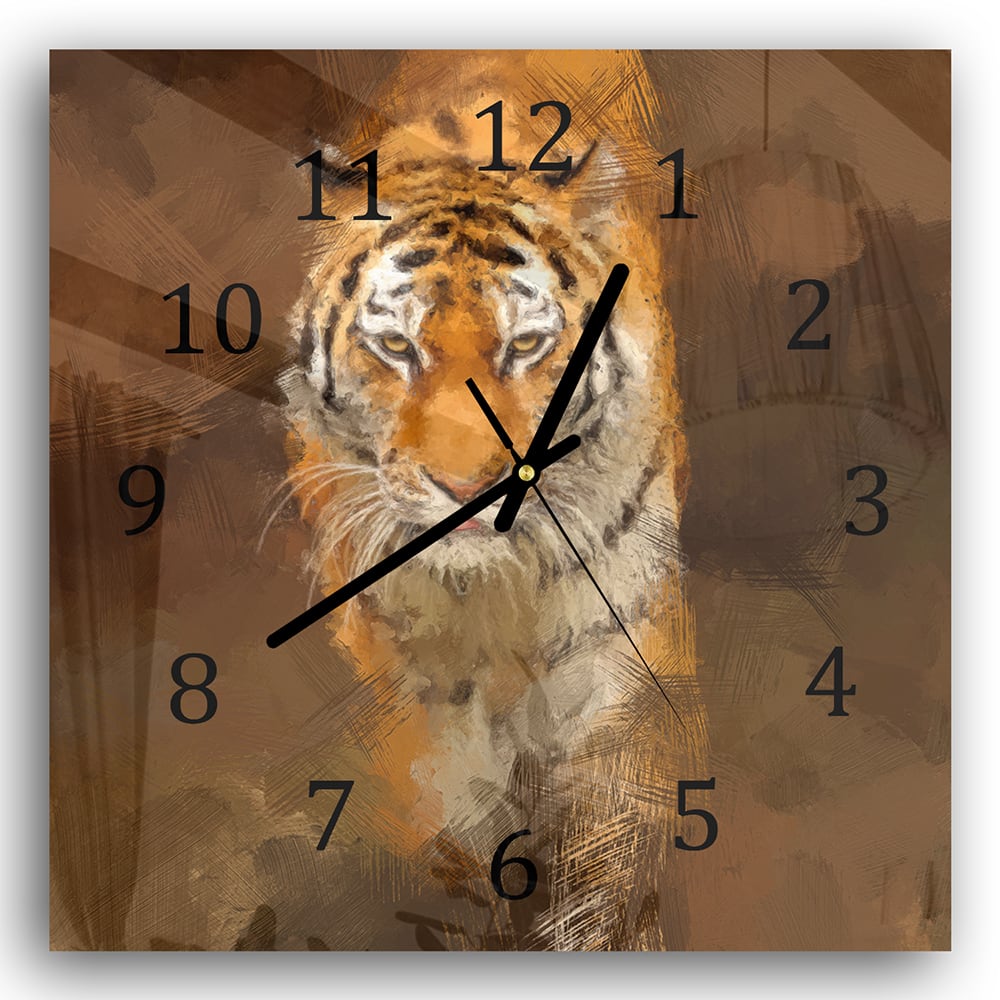 Wanduhr 30x30 - Acrylmalerei eines Tigers