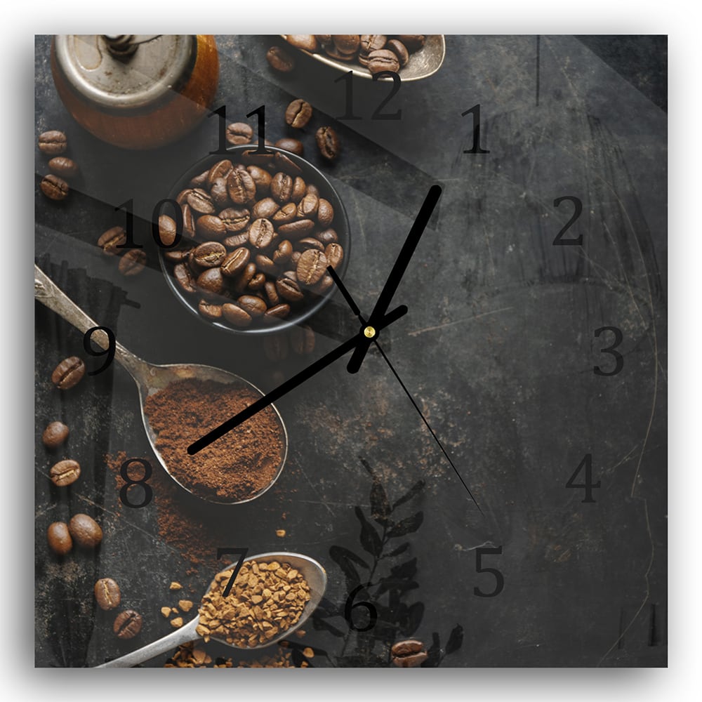 Wanduhr 30x30 - Kaffeebohnen und gemahlener Kaffee