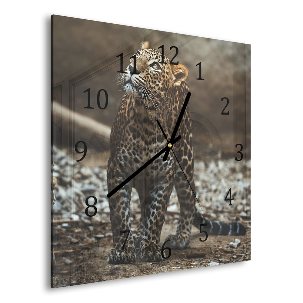 Wanduhr 30x30 - Ceylon-Leopard