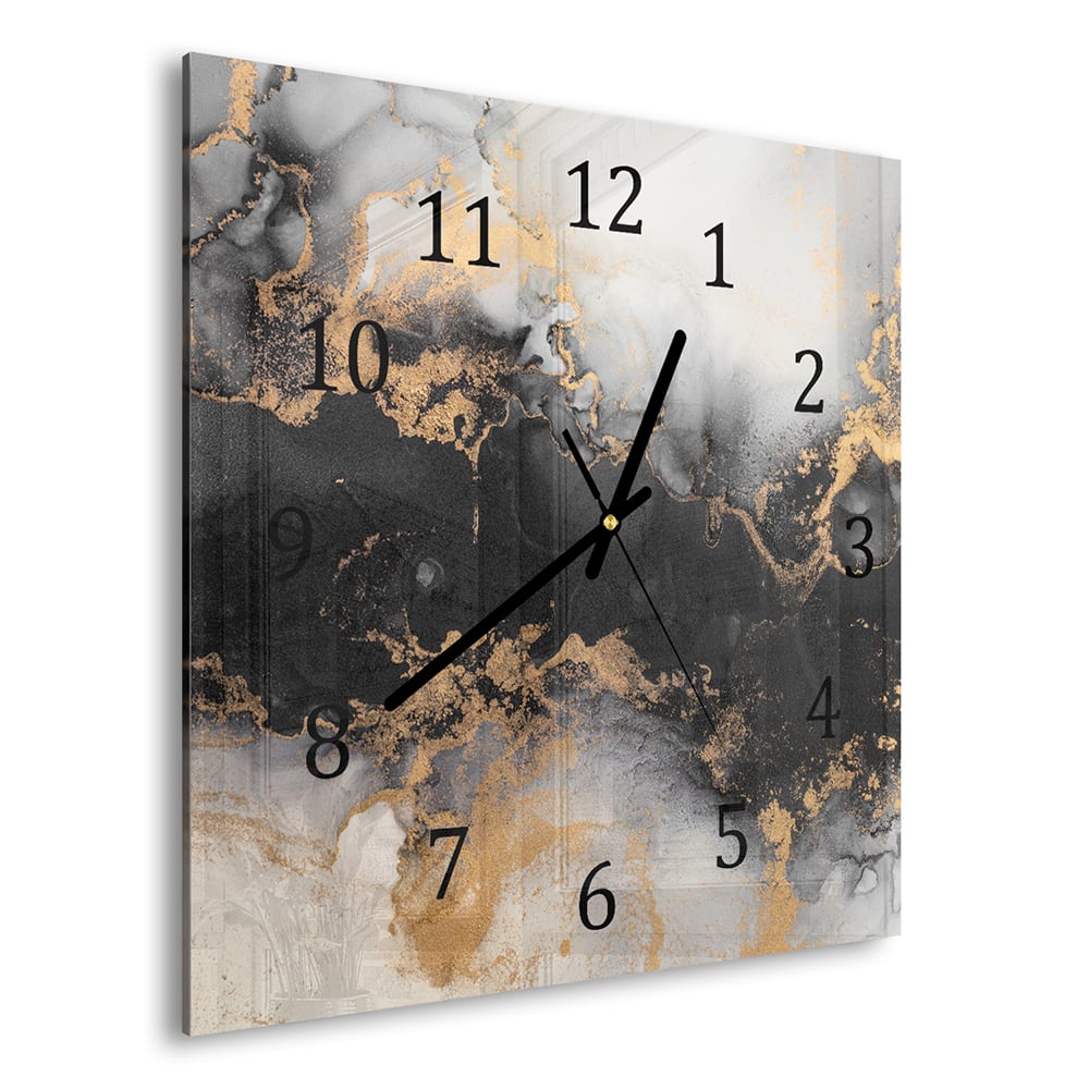 Wanduhr 30x30 - Luxuriöser Schwarz-Gold-Marmor