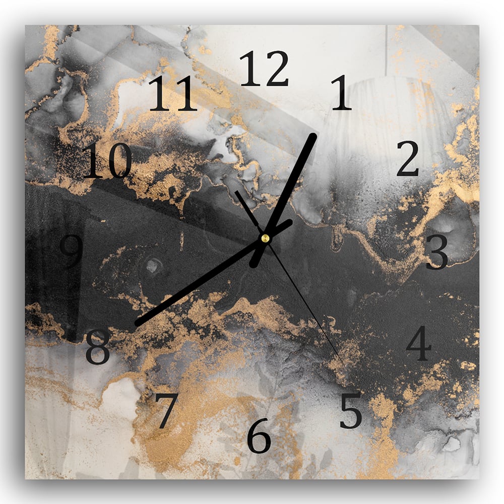 Wanduhr 30x30 - Luxuriöser Schwarz-Gold-Marmor
