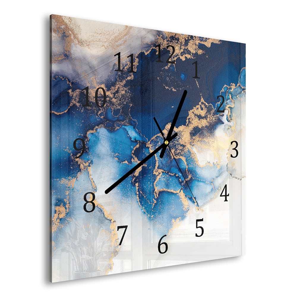 Wanduhr 30x30 - Luxuriöser Blau-Gold-Marmor