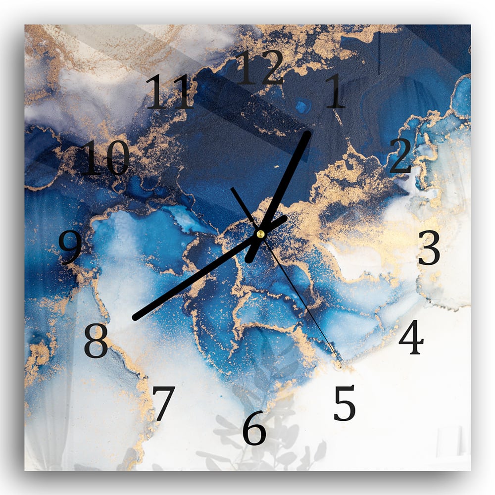 Wanduhr 30x30 - Luxuriöser Blau-Gold-Marmor
