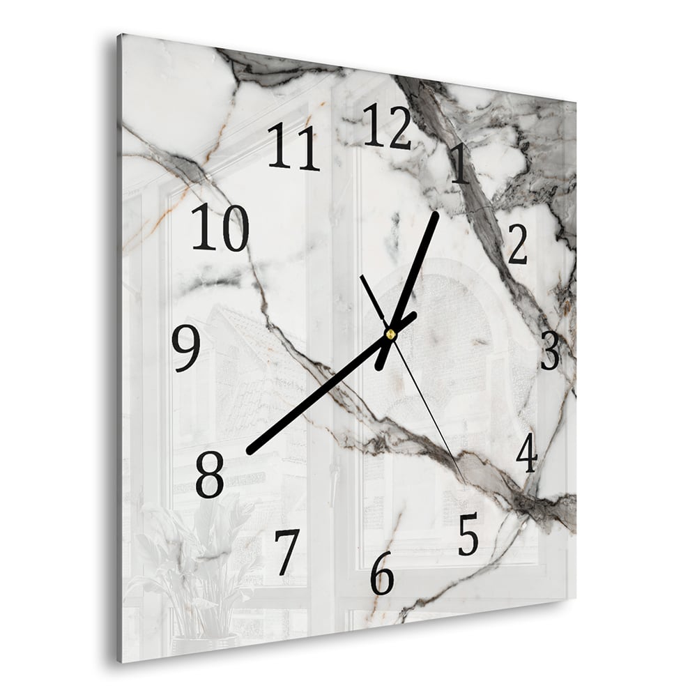 Wanduhr 30x30 - Weiß-grauer Marmor