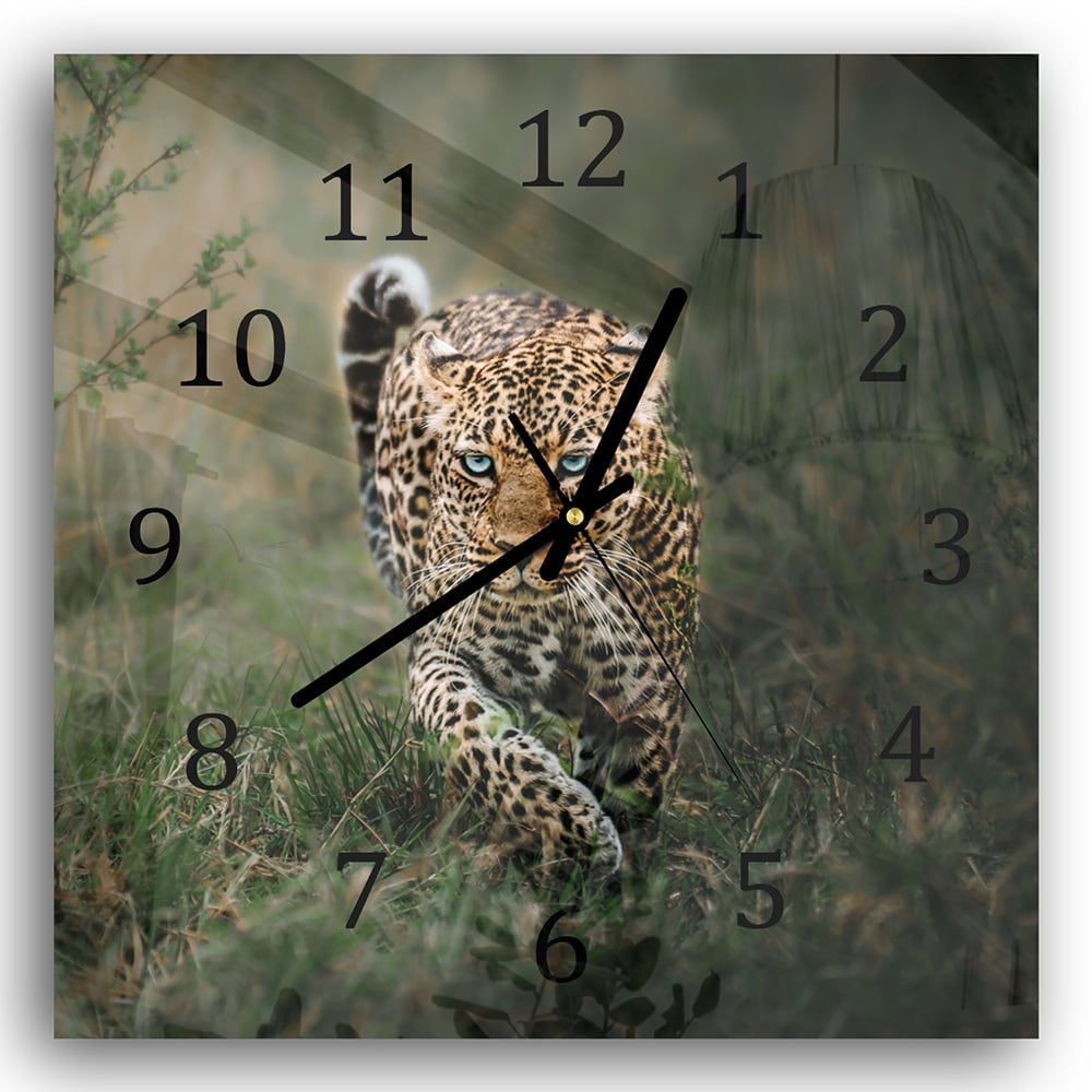 Wanduhr 30x30 - Leopard im Gras
