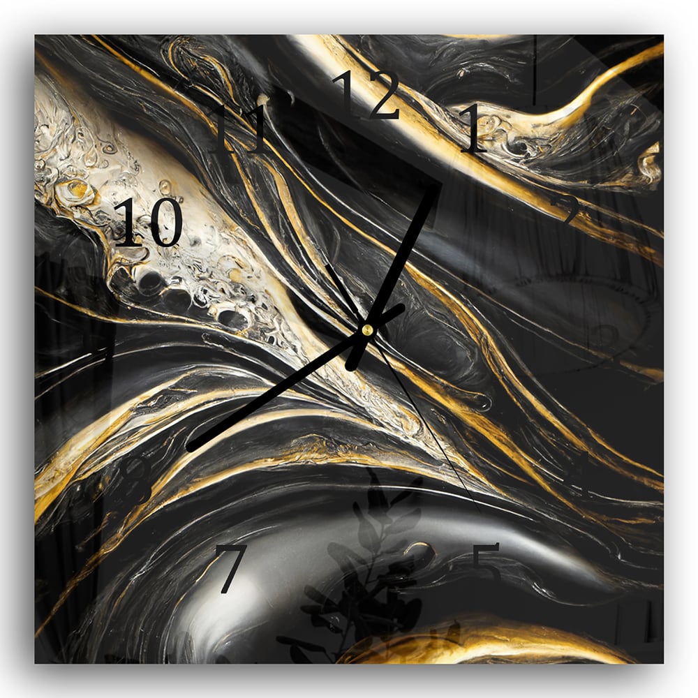 Wanduhr 30x30 - Abstrakter Gold-Schwarz-Marmor