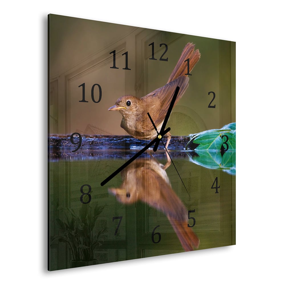 Wanduhr 30x30 - Nachtigall