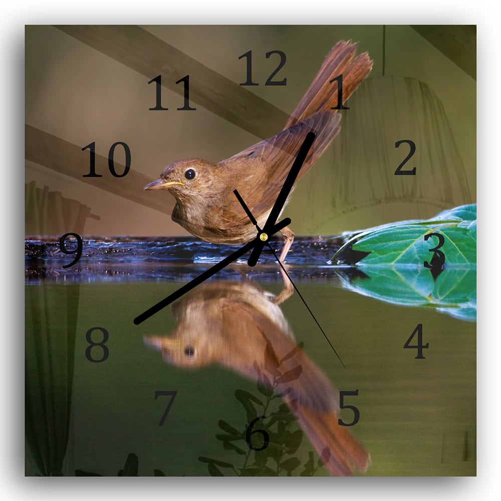 Wanduhr 30x30 - Nachtigall