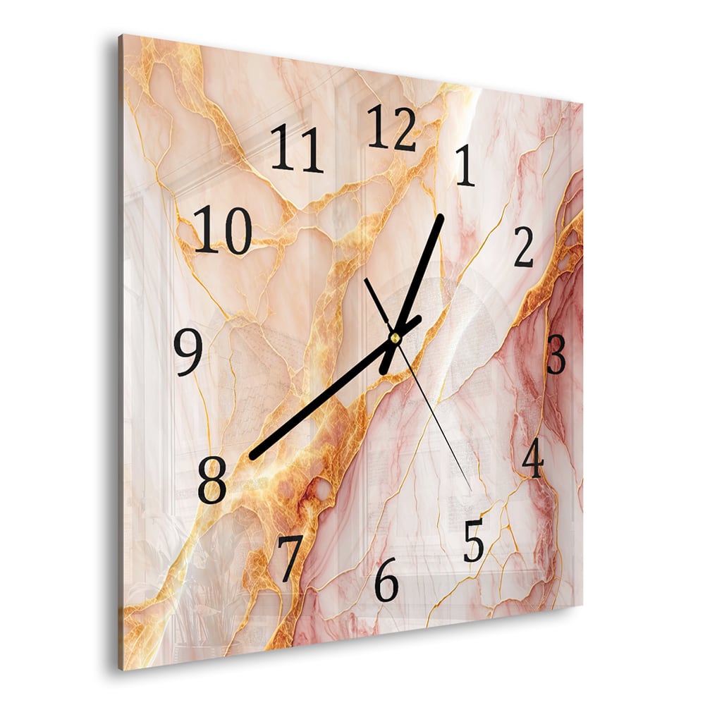 Wanduhr 30x30 - Rot-rosa Marmor