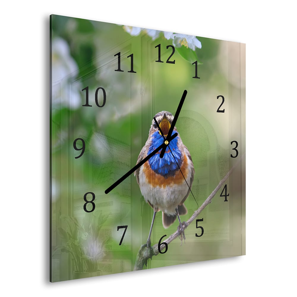 Wanduhr 30x30 - Süßes Blaukehlchen
