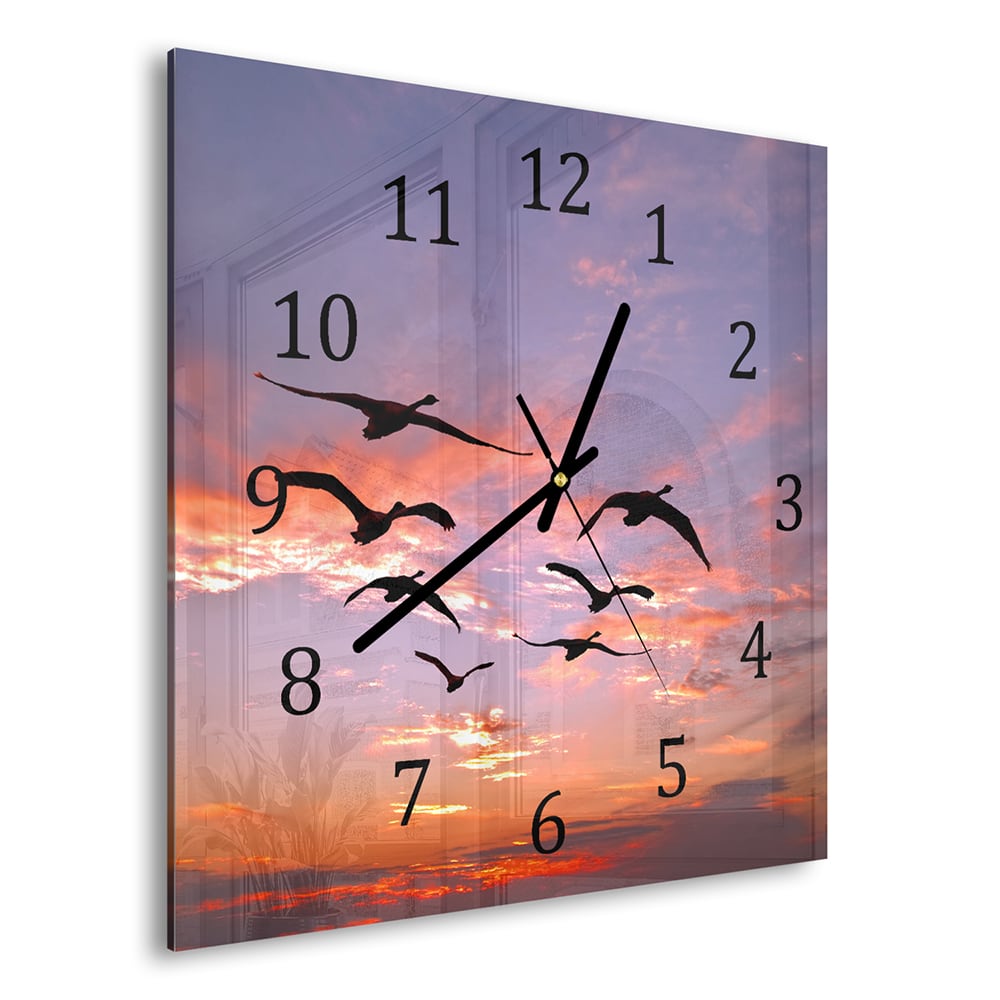 Wanduhr 30x30 - Schwanenschwarm