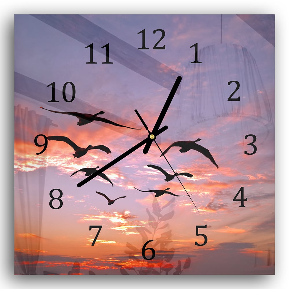 Wanduhr 30x30 - Schwanenschwarm