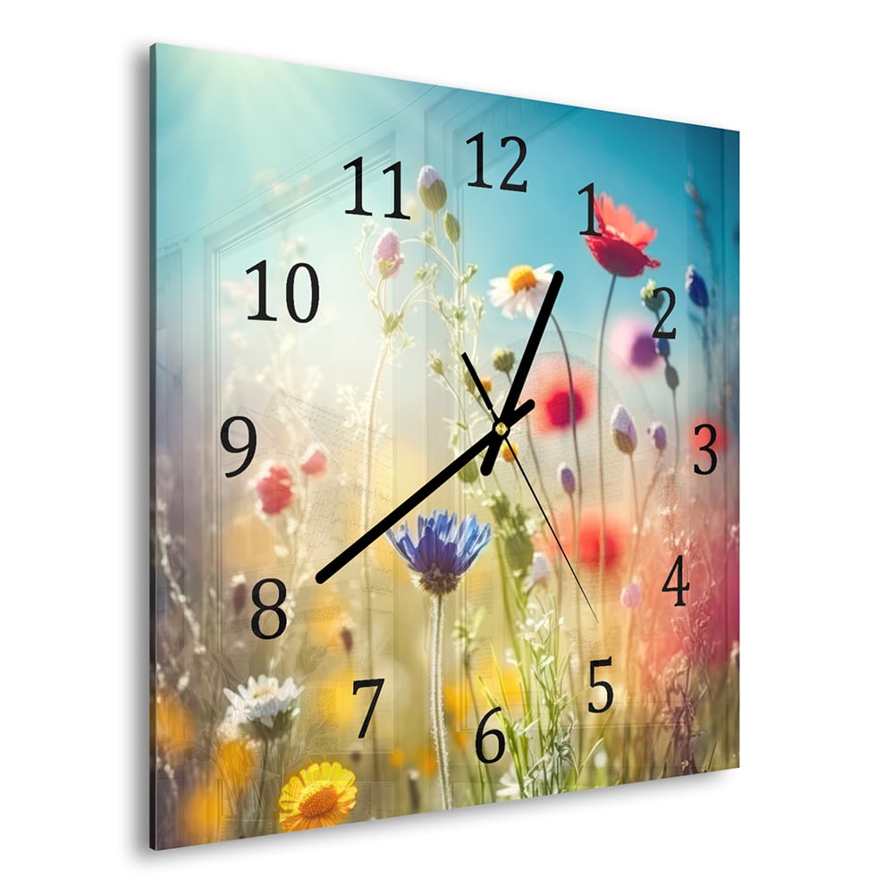 Wanduhr 30x30 - Bunte Wildblumenwiese