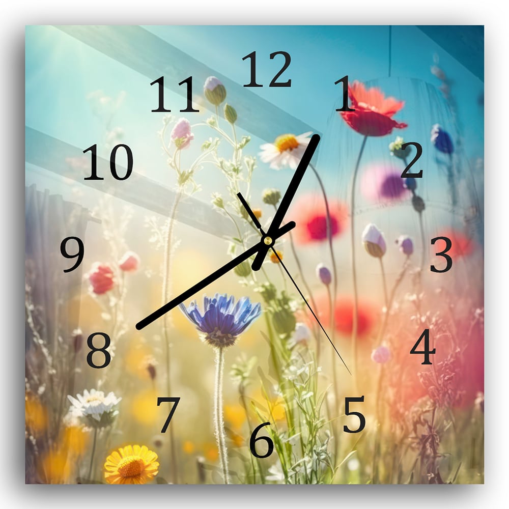 Wanduhr 30x30 - Bunte Wildblumenwiese