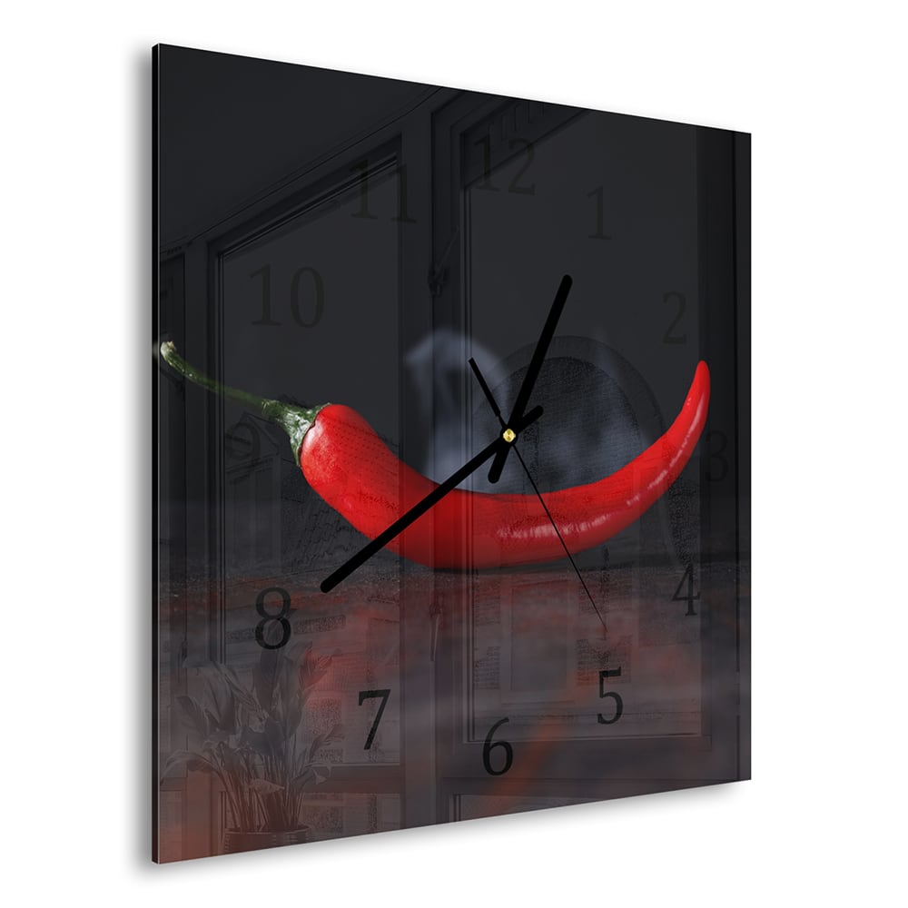 Wanduhr 30x30 - Scharfe Peperoni