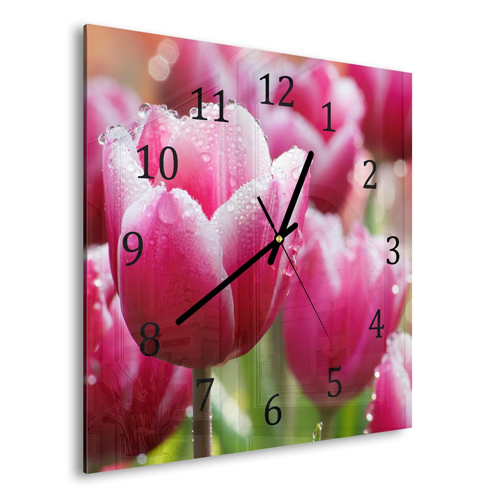 Wanduhr 30x30 - Nasse Tulpen