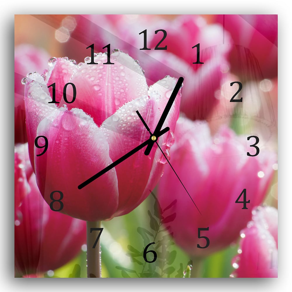 Wanduhr 30x30 - Nasse Tulpen