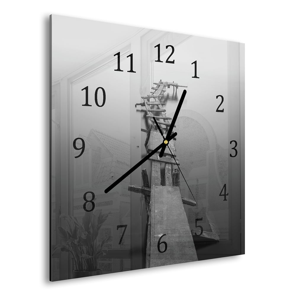 Wanduhr 30x30 - Schwarz-Weiß Steg