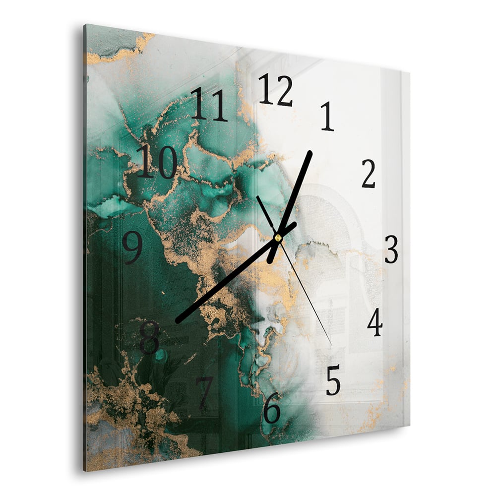 Wanduhr 30x30 - Luxuriöser Grün-Marmor