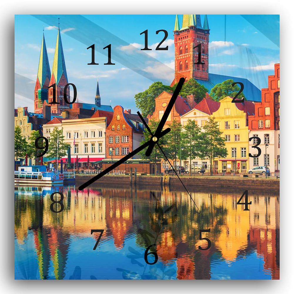 Wanduhr 30x30 - Lübeck am Wasser