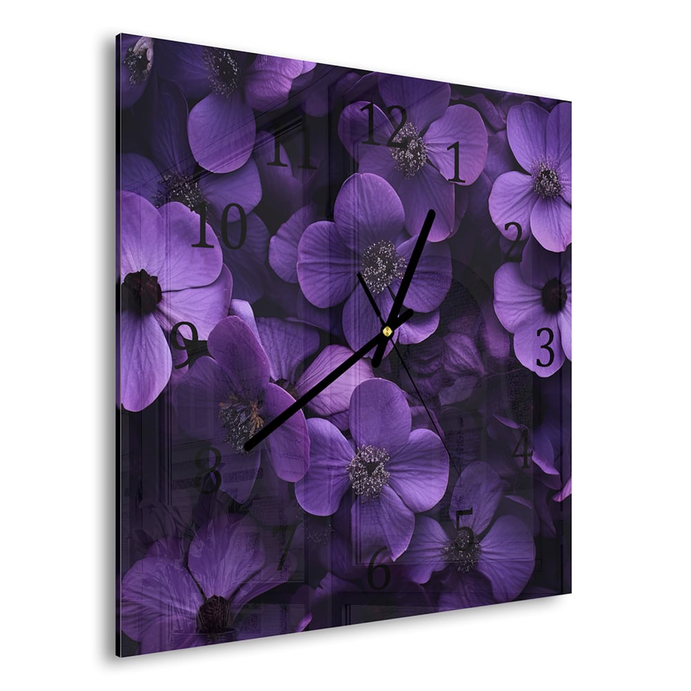 Wanduhr 30x30 - Lila Blumen
