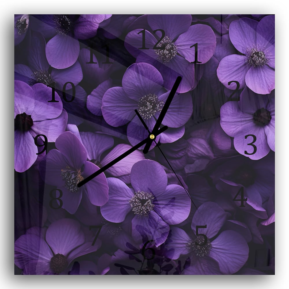 Wanduhr 30x30 - Lila Blumen