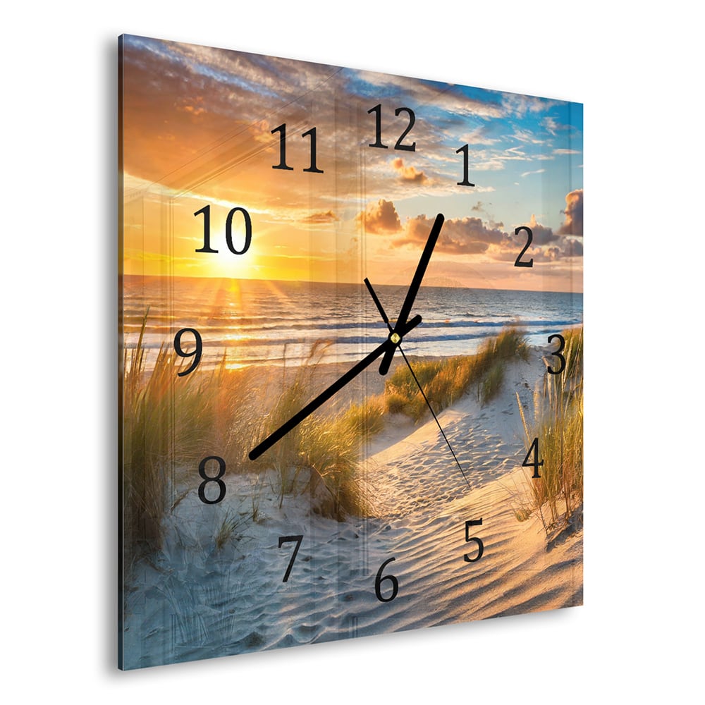 Wanduhr 30x30 - Sonnenuntergang bei den Dünen