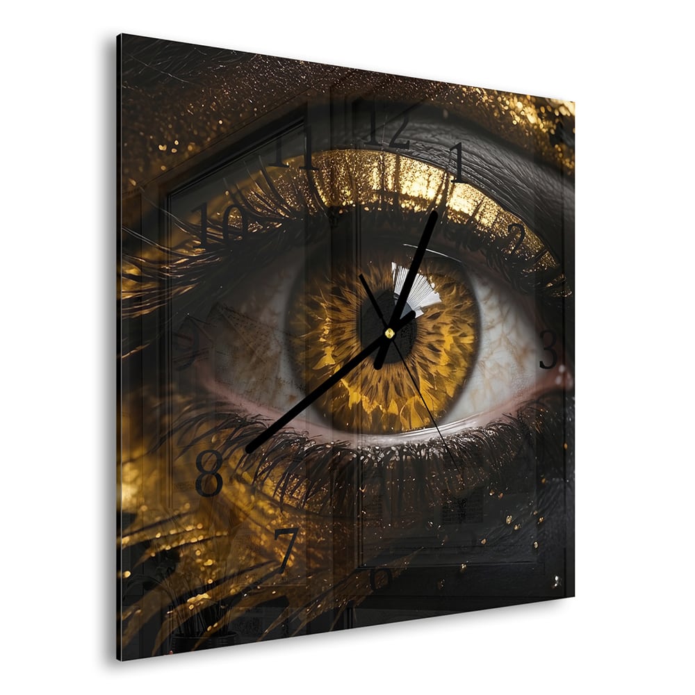 Wanduhr 30x30 - Schwarz und goldenes Auge