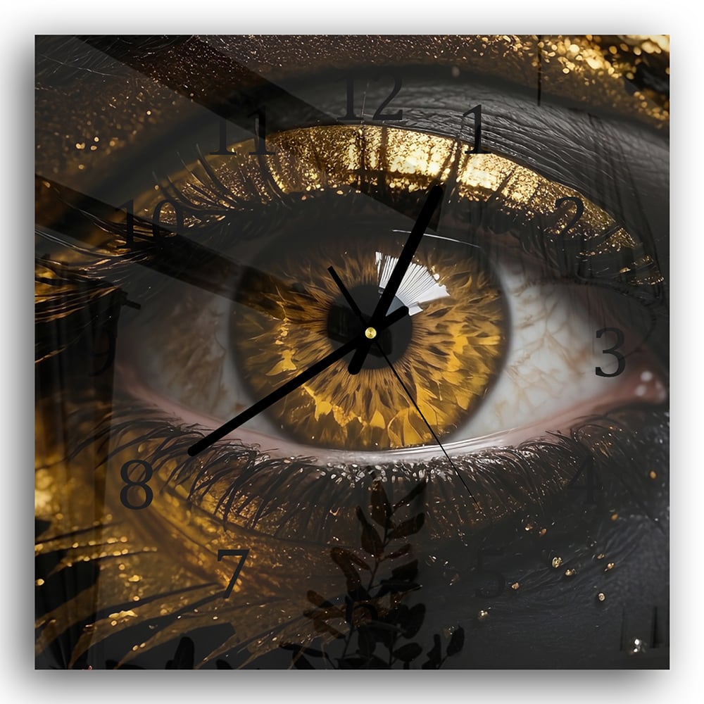Wanduhr 30x30 - Schwarz und goldenes Auge