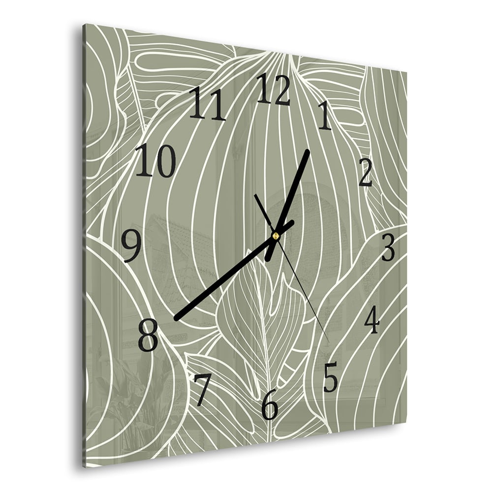 Wanduhr 30x30 - Botanisches Blatt-Linienkunst-Muster