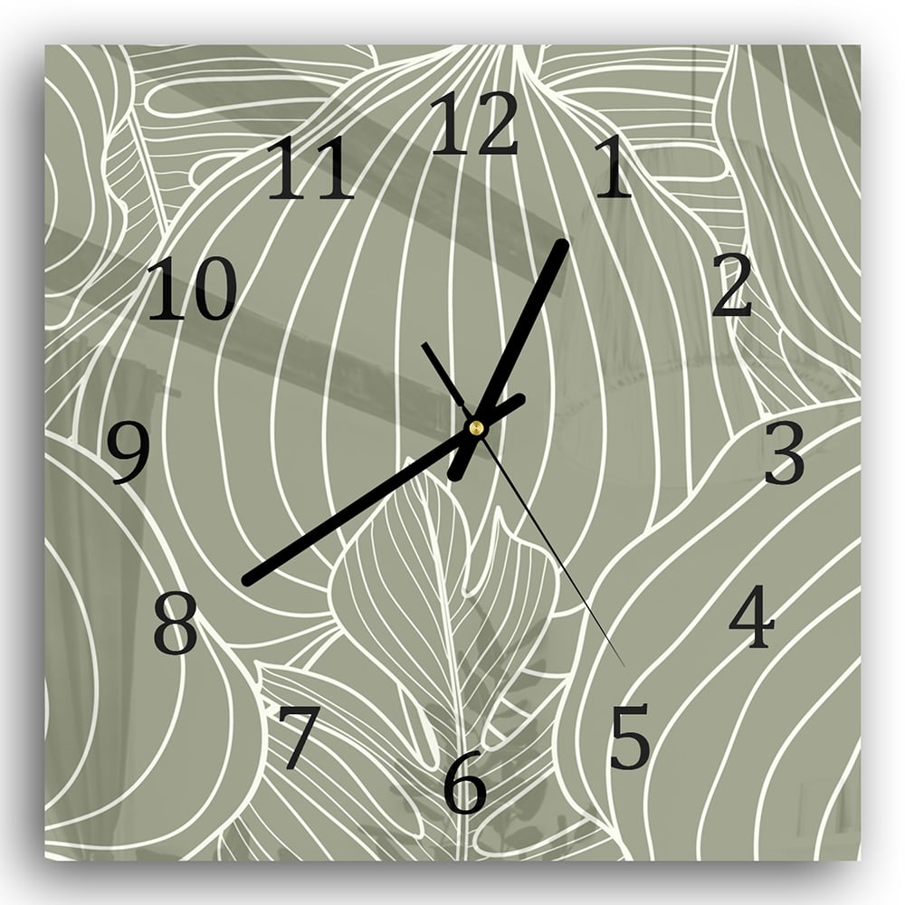 Wanduhr 30x30 - Botanisches Blatt-Linienkunst-Muster