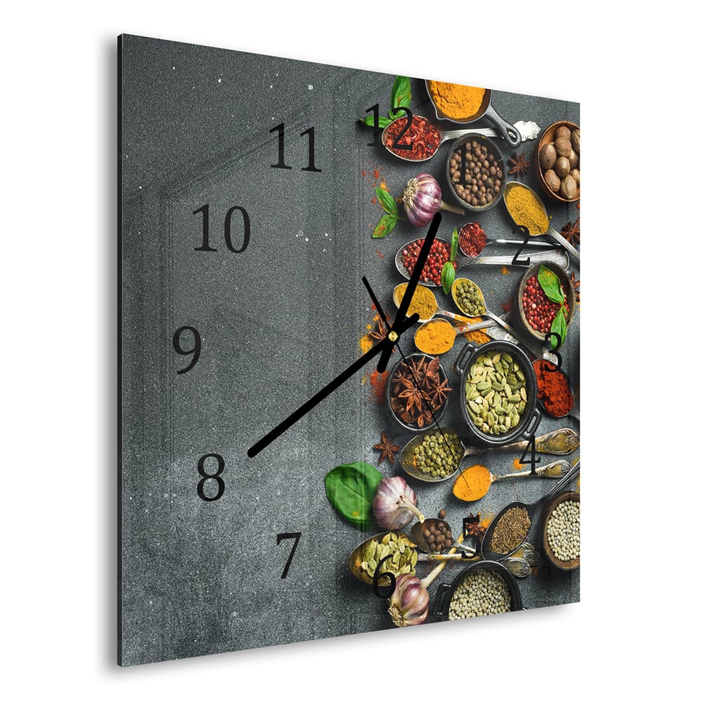 Wanduhr 30x30 - Kräuter auf dunklem Stein