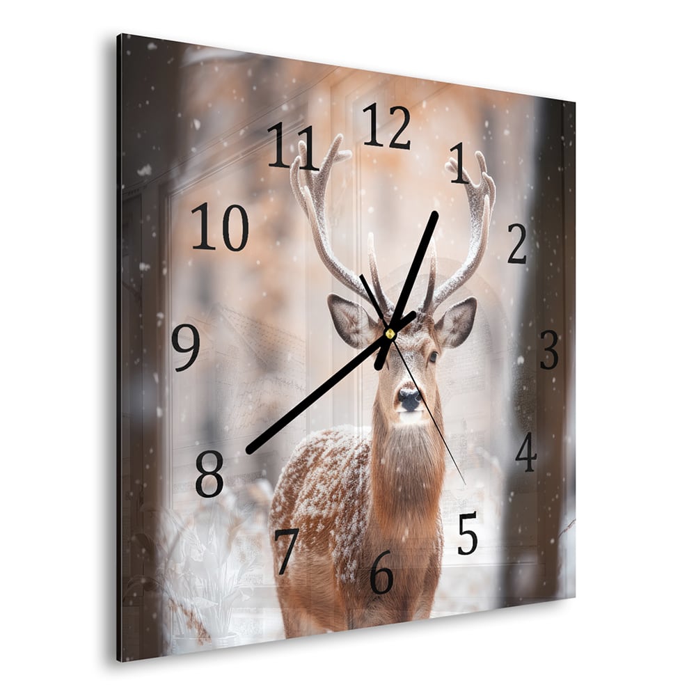 Wanduhr 30x30 - Reh im Winter