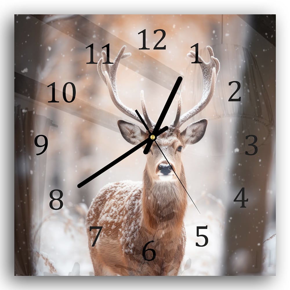Wanduhr 30x30 - Reh im Winter