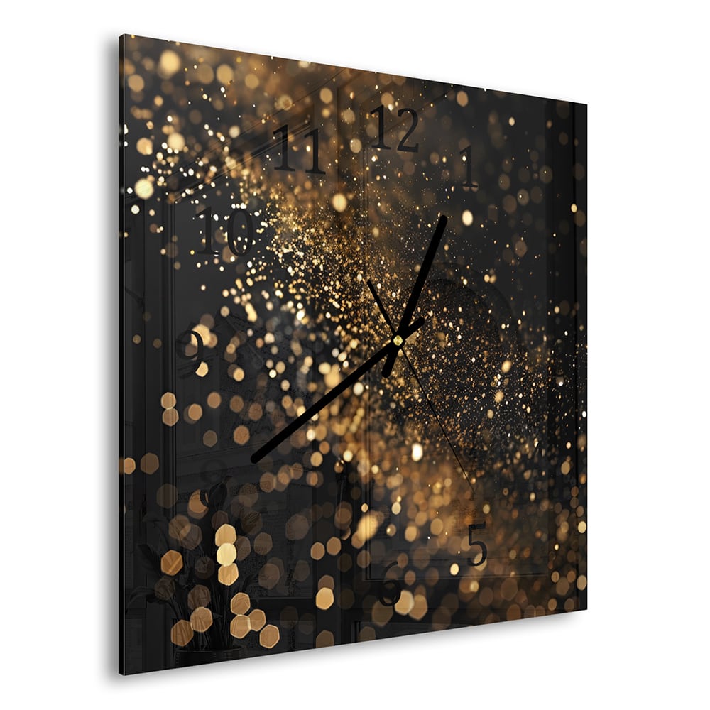 Wanduhr 30x30 - Schwarzer Hintergrund mit goldenem Glitzer