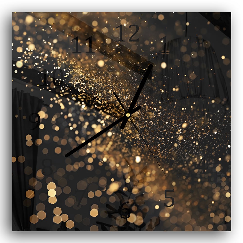 Wanduhr 30x30 - Schwarzer Hintergrund mit goldenem Glitzer