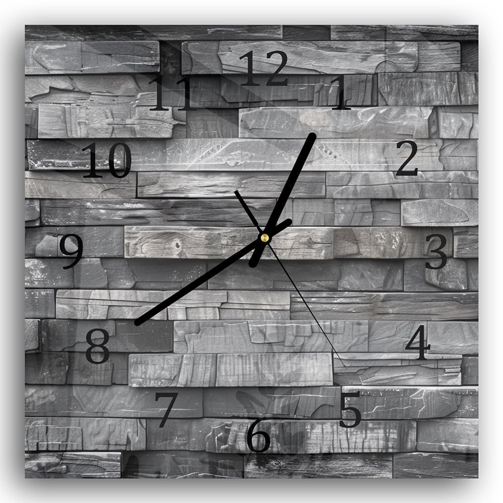 Wanduhr 30x30 - Schwarze Steinmauer in Schwarz-Weiß