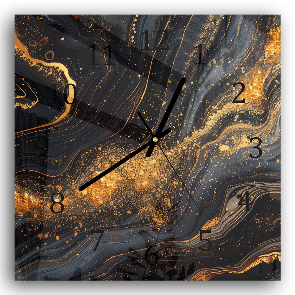 Wanduhr 30x30 - Schwarz/Gold-Marmor-Textur