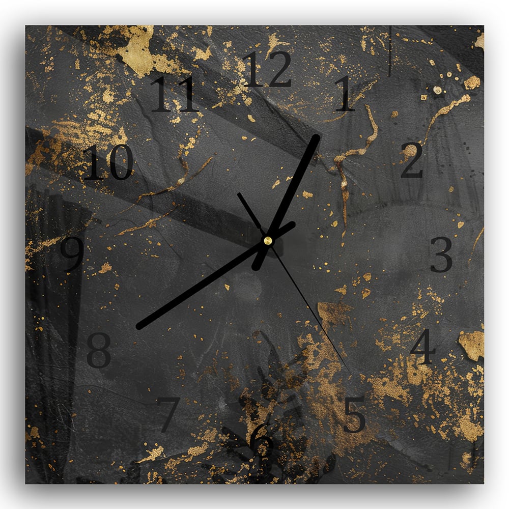 Wanduhr 30x30 - Schwarz/Gold raue Textur