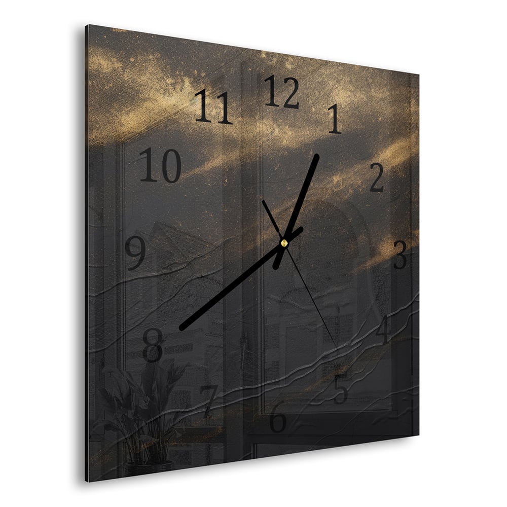 Wanduhr 30x30 - Schwarz/Gold luxuriöse Textur