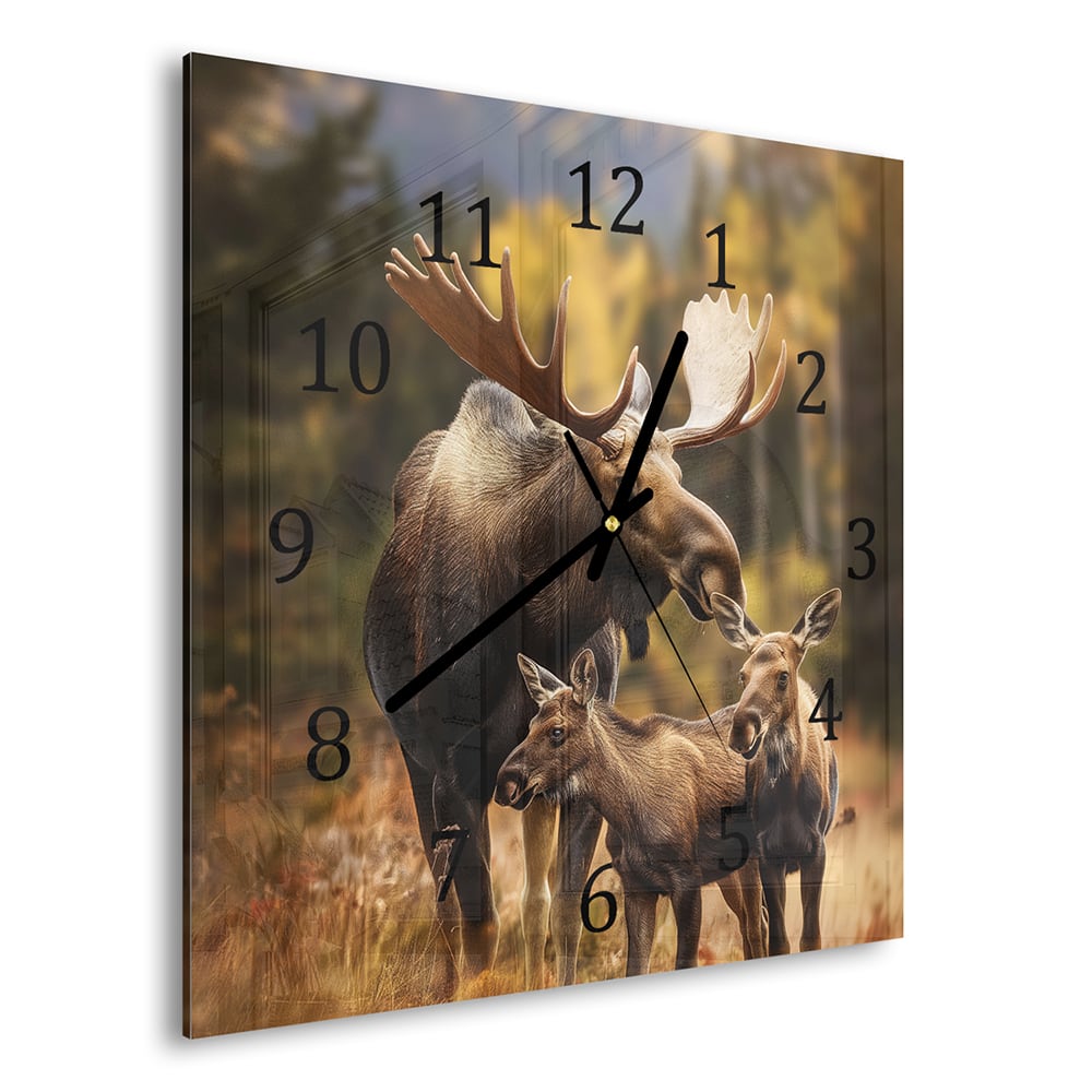 Wanduhr 30x30 - Elche in der Natur