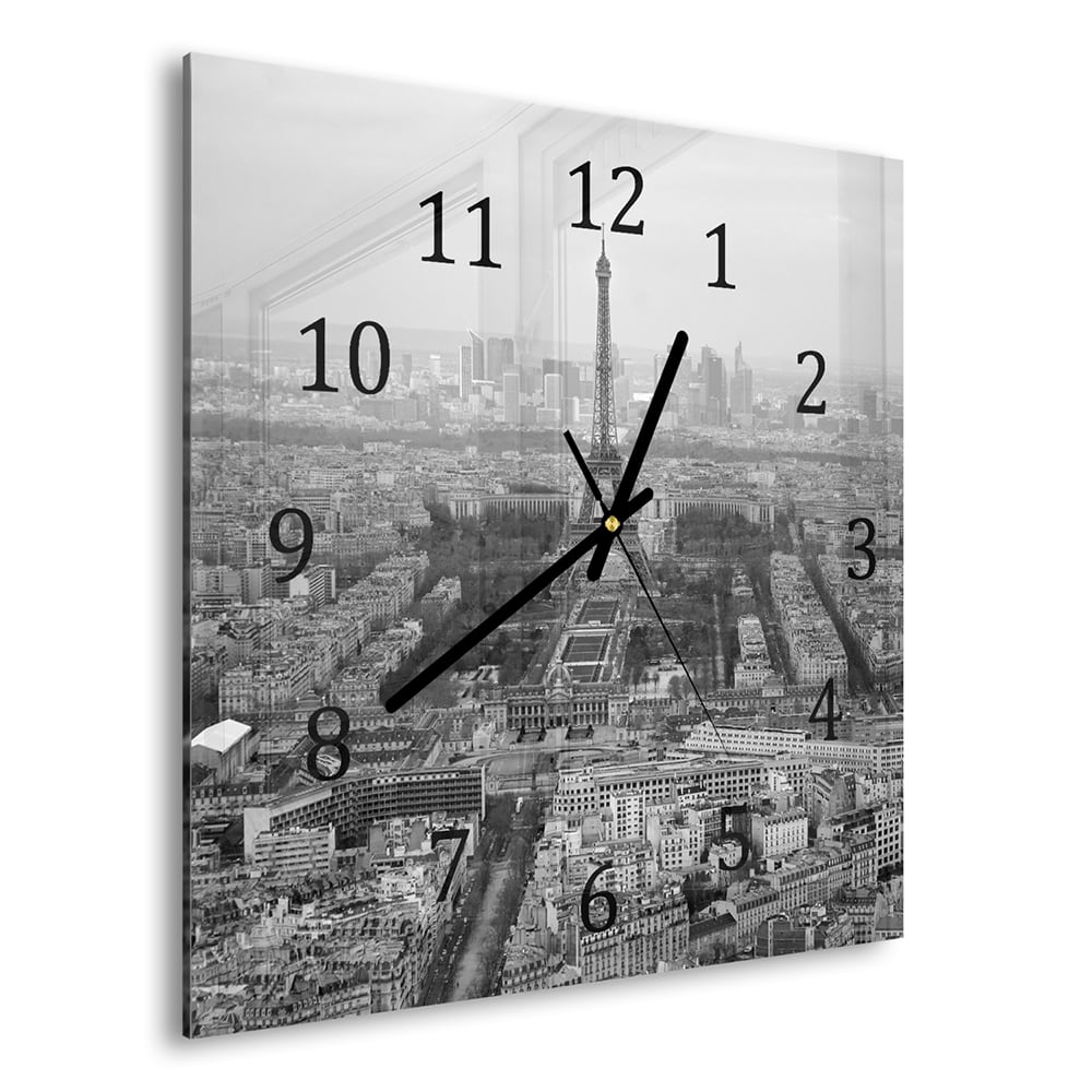 Wanduhr 30x30 - Paris in Schwarz-Weiß aus der Luft