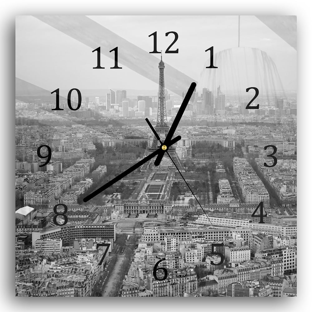 Wanduhr 30x30 - Paris in Schwarz-Weiß aus der Luft